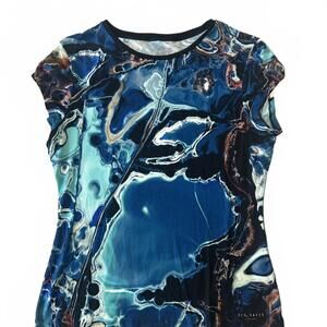 Ted Baker London Women's Blue Abstract Print Short Sleeve Top - Size L